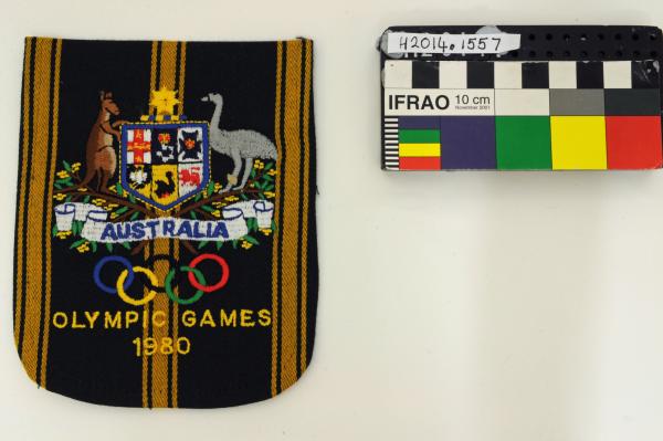 BLAZER POCKET, hockey, green/gold stripe, embroidered, Australian, Moscow Olympic Games, 1980