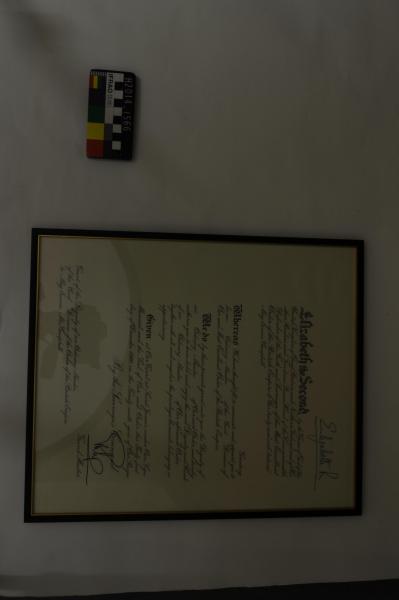 CERTIFICATE, framed, MBE, May Pearce-Campbell