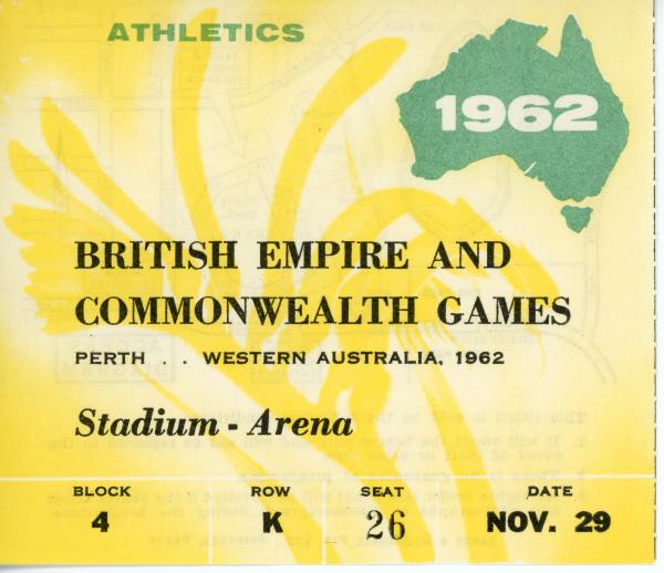 TICKETS, x5, athletics, 1962 Perth British Empire and Commonwealth Games