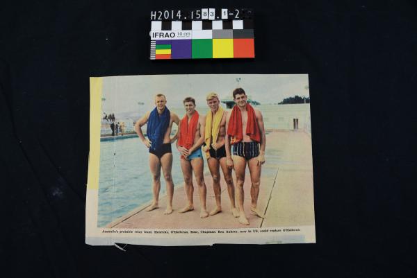 MAGAZINE CUTTING, x2, swimming, colour, Australian Medley Relay Swimming Team, 1956 Melbourne Olympic Games, Kevin O'Halloran