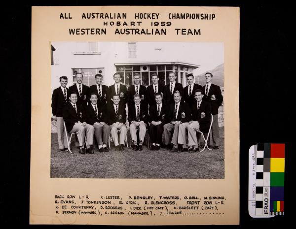 PHOTOGRAPH, b&w, WA Men's Hockey Team, Australian Hockey Championships, Tasmania, 1959