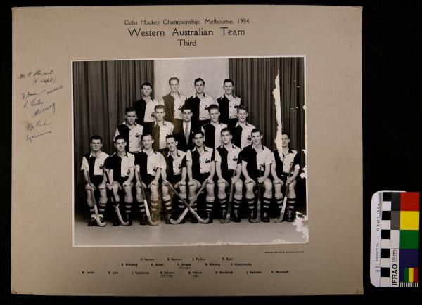 PHOTOGRAPH, b&w, WA Colts Men's Hockey Team, Championships, Melbourne, 1954