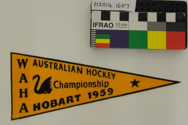 PENNANT, hockey, black/gold felt, 'W.A.H.A.', Championship, Hobart, 1959