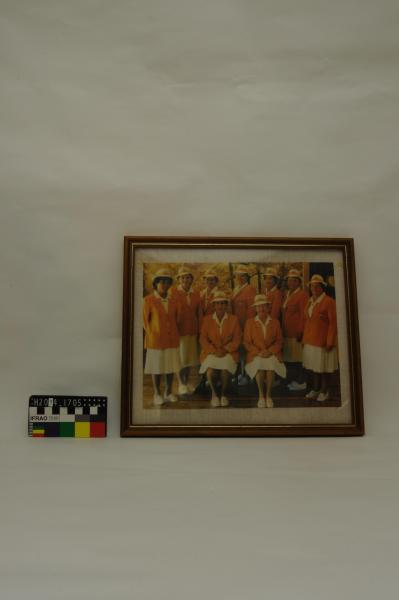 PHOTOGRAPH, lawn bowls, framed, landscape, colour, lawn bowls team, womens