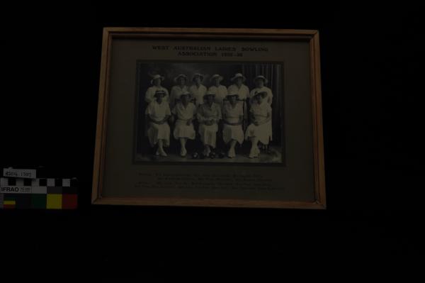 PHOTOGRAPH, lawn bowls, b&w, team shot, framed, 'WEST AUSTRALIAN LADIES' BOWLING ASSOCIATION', 1935-36