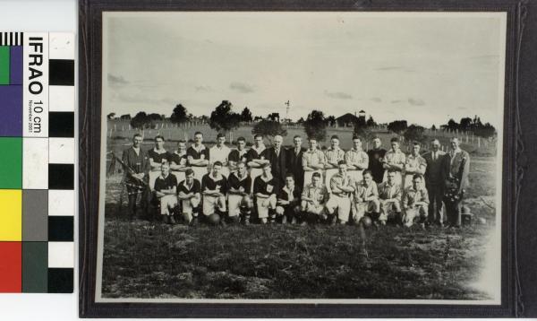 PHOTOGRAPH, reproduction, b&w, soccer, group portrait, 'Spearwood Rovers v Caledonians 1931 at Fruitgrowers Reserve'