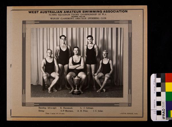 PHOTOGRAPH, b&w, swimming, Flying Squadron champions, CASC, 1947-1948