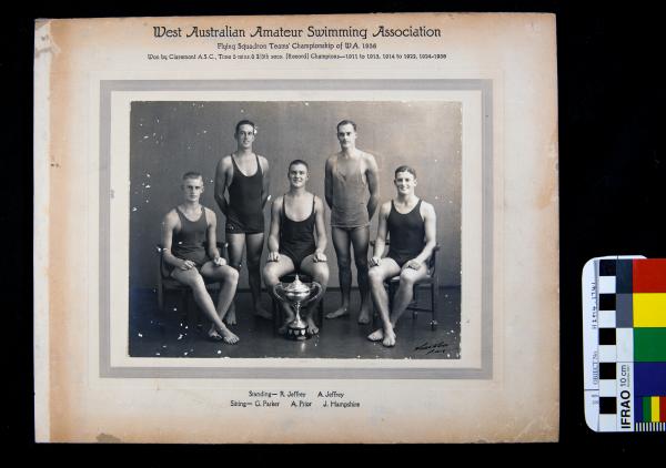 PHOTOGRAPH, b&w, swimming, WAASA, Flying Squadron Team champions, 1936, with CERTIFICATE, SLS, 1935