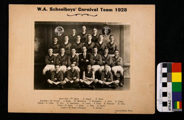 PHOTOGRAPH, b&w, mounted, football, 'W.A. Schoolboys' Carnival Team 1928'