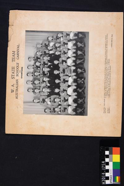 PHOTOGRAPH, b&w, football, mounted, WA State Team, Australian Schools' Carnival, Premiers, 1947