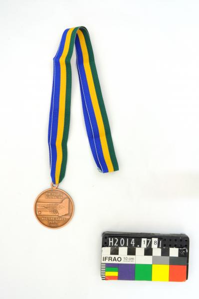 MEDAL, bronze with ribbon, commemorative,  ‘THE FOURTH/ AUSTRALIAN MASTERS GAMES/PERTH/ 1993’