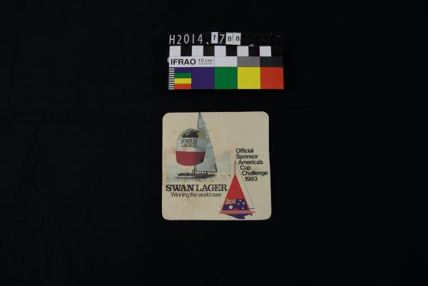 DRINK COASTER, 'Swan Lager', America's Cup, 1987
