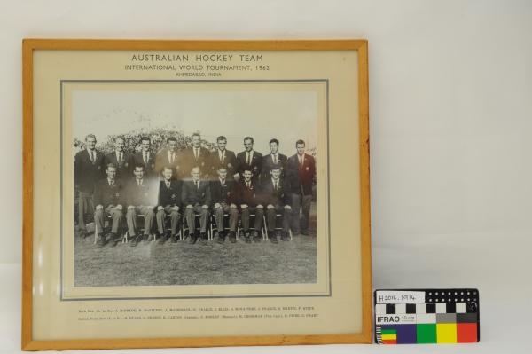 PHOTOGRAPH, framed, b&w, Australian Men's Hockey Team, International World Tournament, Ahmedabad, India, 1962