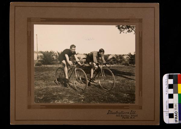 PHOTOGRAPH, b&w, mounted, cycling, Ken Black and Frank Bromley, 1930s