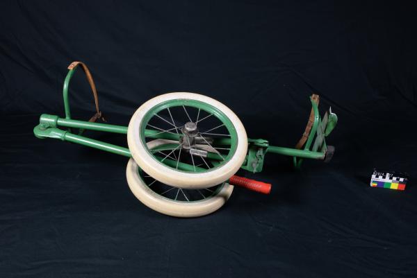 GOLF BUGGY, collapsible, green steel, pram wheels, 1930s