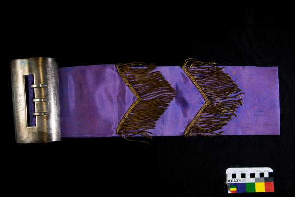 SASH, with silver buckle, purple with gold fringe, engraved, ‘S.A.T.C. Inter-dominion Racing Championships 1954 Won by TENNESSEE SKY trainer Frank Kersley’