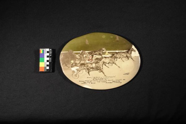 PHOTOGRAPH, mounted on metal, oval, trotting, Inter-Dominion Championship, Wayville, 26 Feb 1949, F.E. Kersley