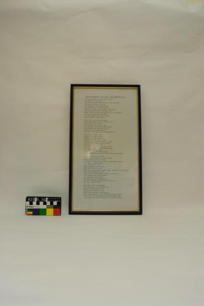 POEM, framed, ‘Destined to be Champions’, J.J. B…(?)