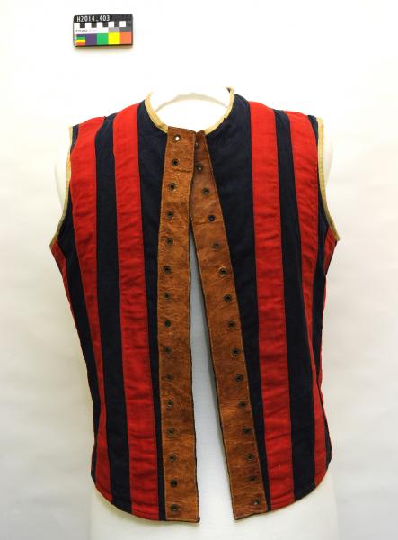 FOOTBALL JUMPER, North Fremantle, blue/red striped, open vest style, Guy Bateman, 1901