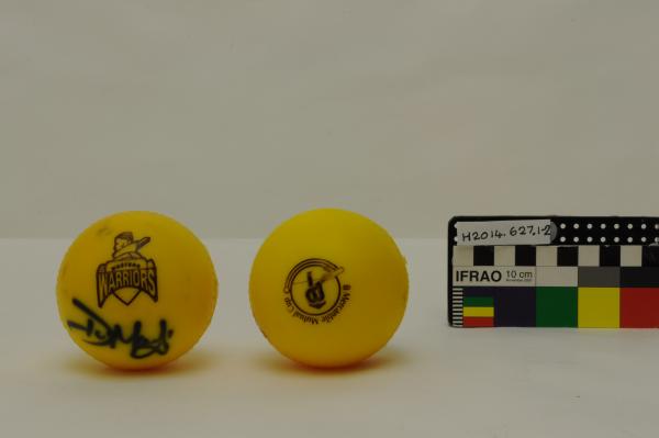 CRICKET BALL, x2, yellow rubber, Western Warriors, promotional merchandise, 1996-97