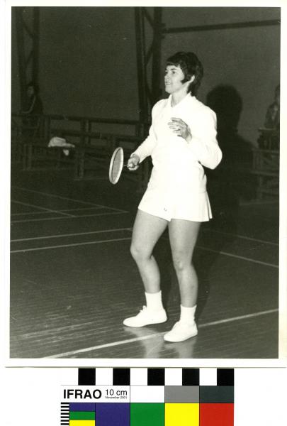 PHOTOGRAPH, badminton, black and white, portrait, Kay Terry (nee Nesbit), 1971