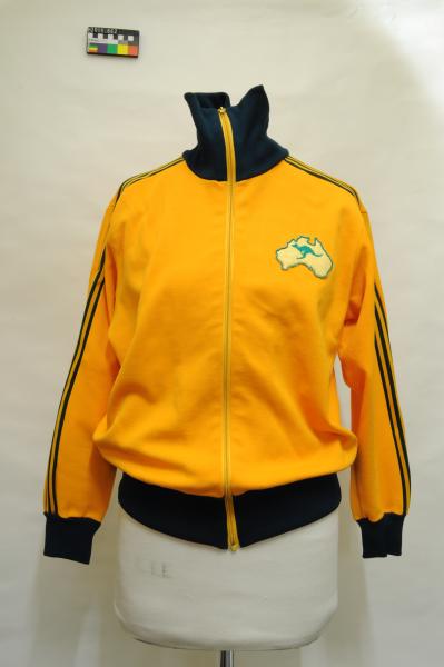 JACKET, badminton, yellow with green stripes, Adidas, Australian Team, Kay Terry