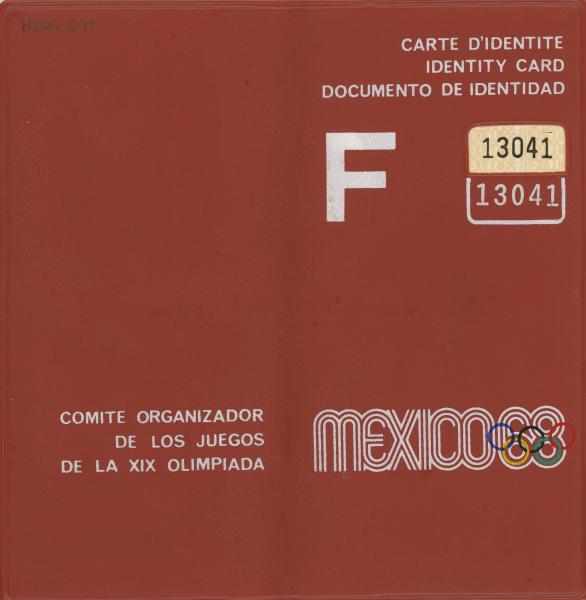 IDENTIFICATION DOCUMENT, in maroon wallet, 1968 Mexico Olympic Games, #13042, Valerie Norris