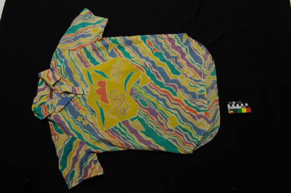 SHIRT, water polo, grandpa style, short sleeved, multi-coloured geometric design, cotton, 1988 Seoul Olympic Games