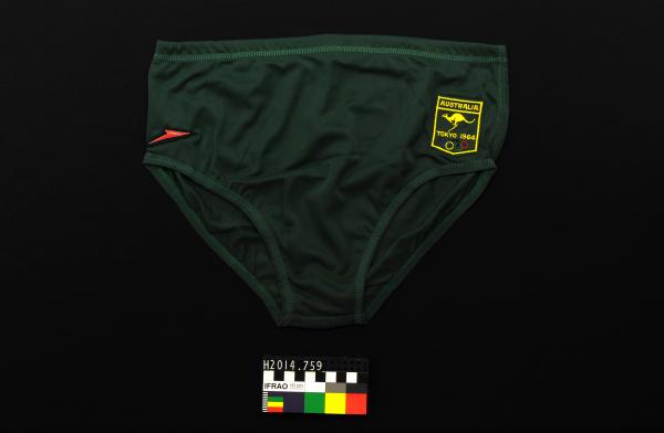 SWIMSUIT, male, Speedo, green nylon, Australian, 1964 Tokyo Olympic Games