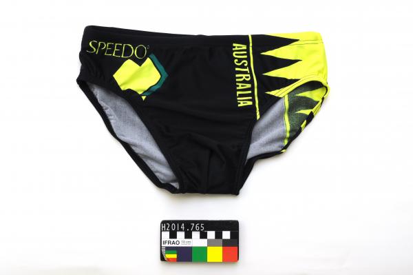SWIMSUIT, male, Speedo,  black and neon green nylon, Australian, 1992 Barcelona Olympic Games