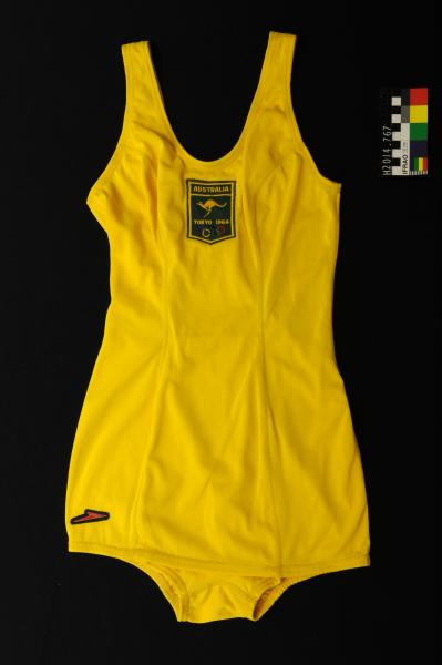SWIMSUIT, female, Speedo, one-piece, yellow nylon, Australian, 1964 Tokyo Olympic Games