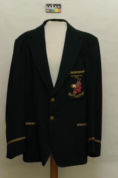 BLAZER, football,  'Australian XVIII 1953', green, embroidered brown Australia map over red and blue flags