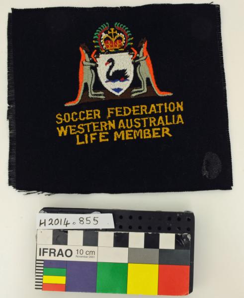 BLAZER POCKET, soccer, black, embroidered coat of arms, 'SOCCER FEDERATION/ WESTERN AUSTRALIA/ LIFE MEMBER'
