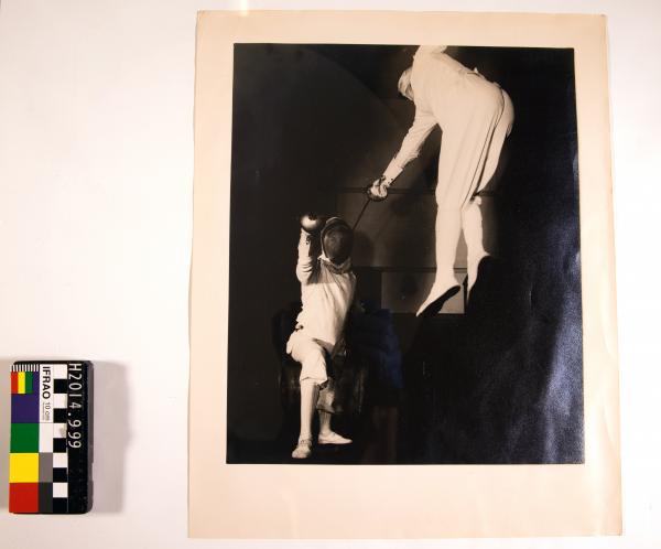 PHOTOGRAPH, b&w, fencing, Phil Williams, 1955