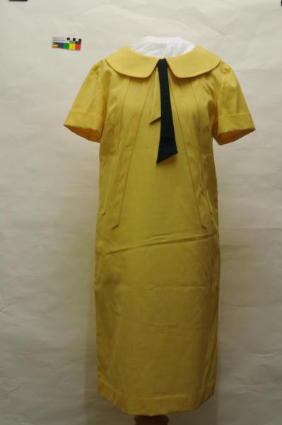 DRESS, swimming, yellow/green cotton, 1964 Tokyo Olympic Games, Belinda Woosley