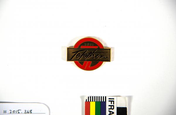 BADGE, Telethon 1991, Channel 7, gilt finish and red enamel