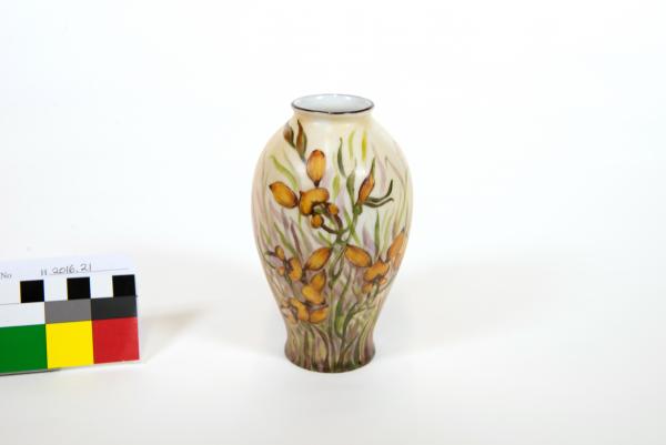 VASE, small, porcelain, handpainted with Donkey Orchids by Charlotte Lapsley