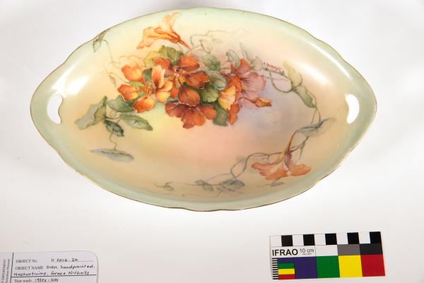 DISH, oval, handpainted with nasturtiums by Grace Nicholls