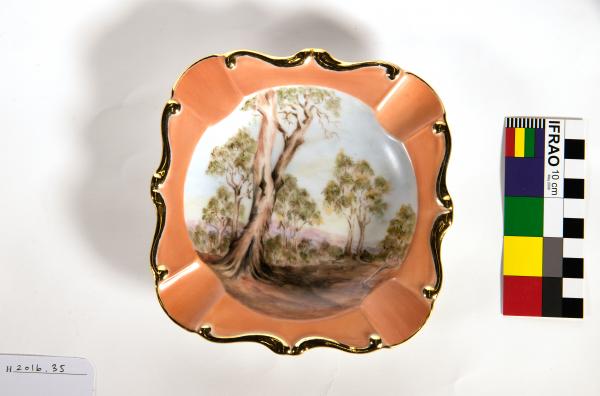 ASHTRAY, rectangular, handpainted with gum tree scene by Fay Hunt