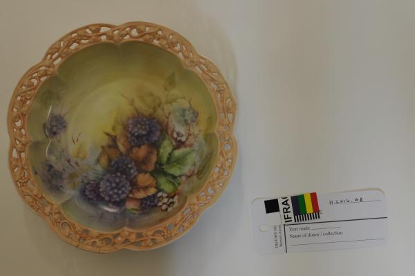 BOWL, porcelain, handpainted with blackberries design by Joy Jenner