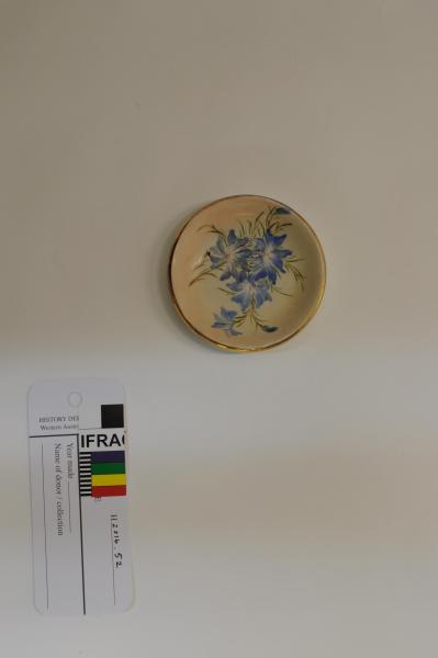 PIN DISH, small, circular, handpainted with Leschenaultia by Dorothy Jean Agnew