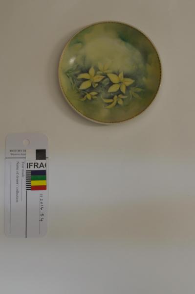 PIN DISH, small, circular, porcelain, handpainted with Cowslip Orchid by Maureen Scarf