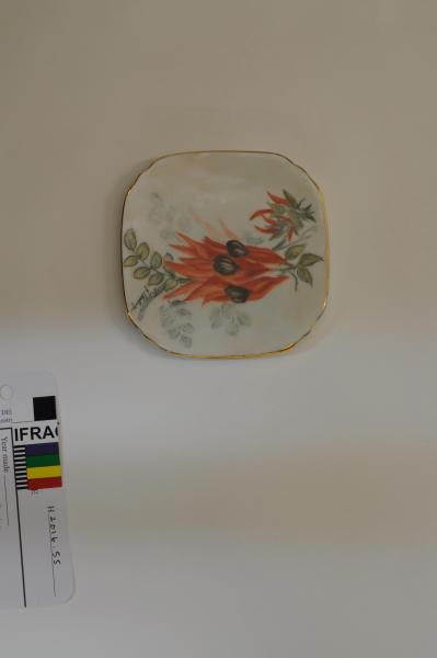 PIN TRAY, small, square, handpainted with Sturt Desert Pea by Joyce Challenger