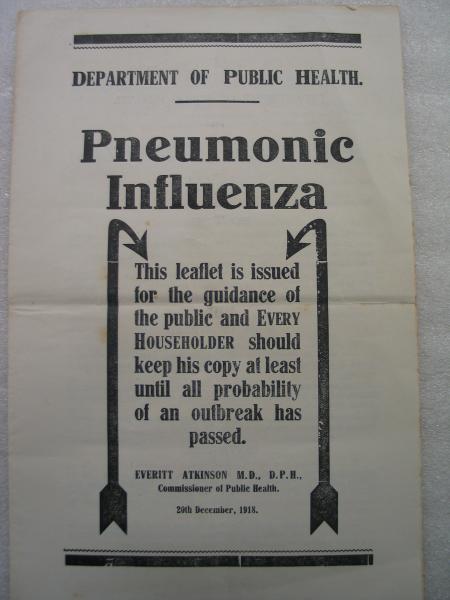 PAMPHLET, Department of Public Health, Pneumonic Influenza