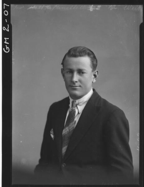 Portrait of young man in suit, H/S, Mr'Weir'.