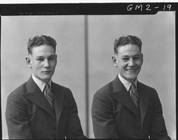 Two portrait poses of a man in suit, H/S, 'James'. Sixty Varden Street, Kalgoorlie.