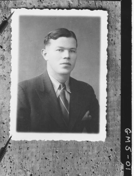 Board pinned copy of portrait of young man, Mrs Lucich.