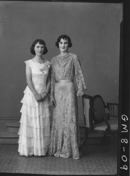 Portrait of two women in evening dress, F/L Kilderry and Virg.