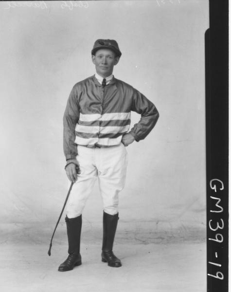 portrait of man in jockey outfit, F/L Barrell
