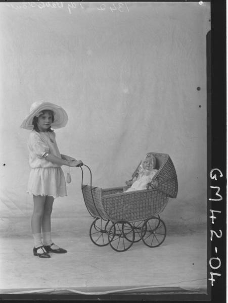 portrait of young girl with doll and pram, F/L Stout